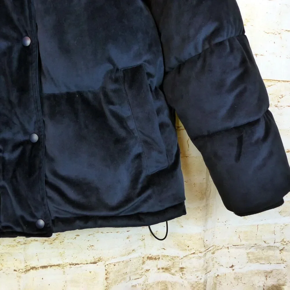 Sean John X Missguided Puffer Jacket Womens 2 US Navy Blue Velour Oversized Y2K - Picture 10 of 16
